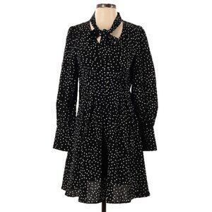 CISTAR M Black White Polka Dot Bow Tie Dress Large